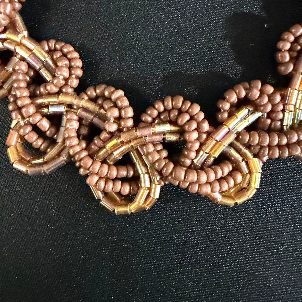 Handmade Beaded Necklace and Teardrop Earrings Set Brown Gold Tone - Picture 8 of 14